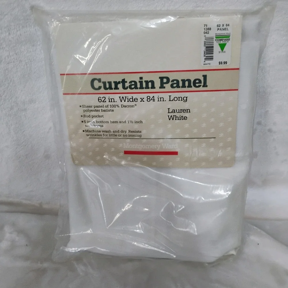 Vintage Montgomery Ward Lauren White Sheer Curtain Panel 62x84 Rod Pocket USA Q